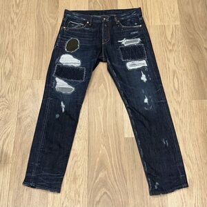 Tortoise Patch Distressed Selvedge Denim Jeans Womens 30x25 (Tagged 27) USA